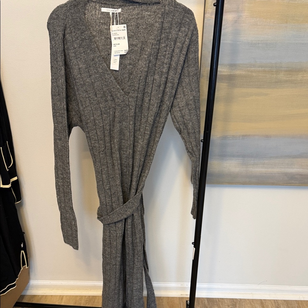 Gray Knit Wrap Dress